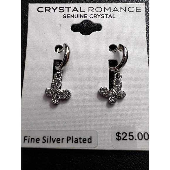 Crystal Romance Gen Crystal Fine Silver Plated BUTTERFLY Drop Earrings - NEW - Picture 2 of 5
